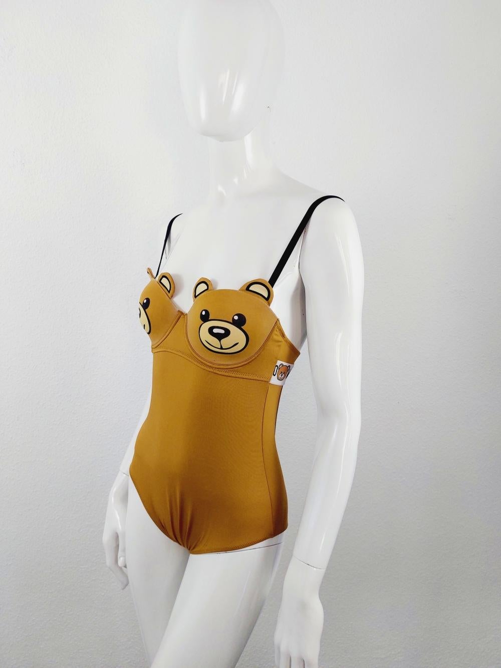 Moschino Boobs Iconic Teddy Bear Cub Bodysuit Nude Swimsuit Bra Beach Swimwear For Sale 4