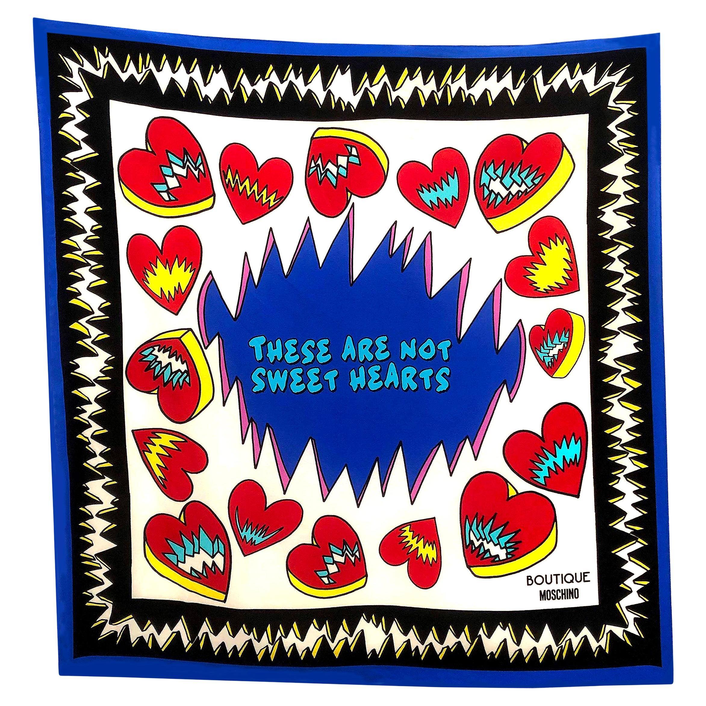 Boutique Moschino - Vintage anni '90 - Sciarpa di seta - 'These Are Not Sweet Hearts' (Questi non sono cuori dolci)