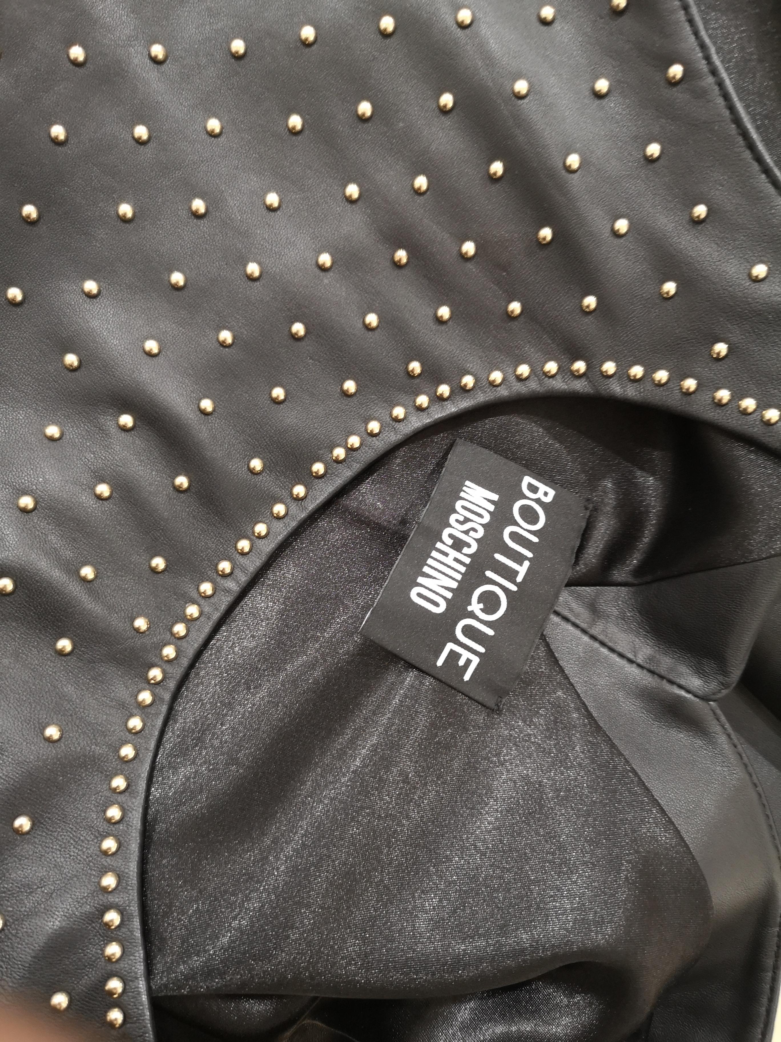 Moschino Boutique black leather gold tone studs Dress NWOT For Sale 5