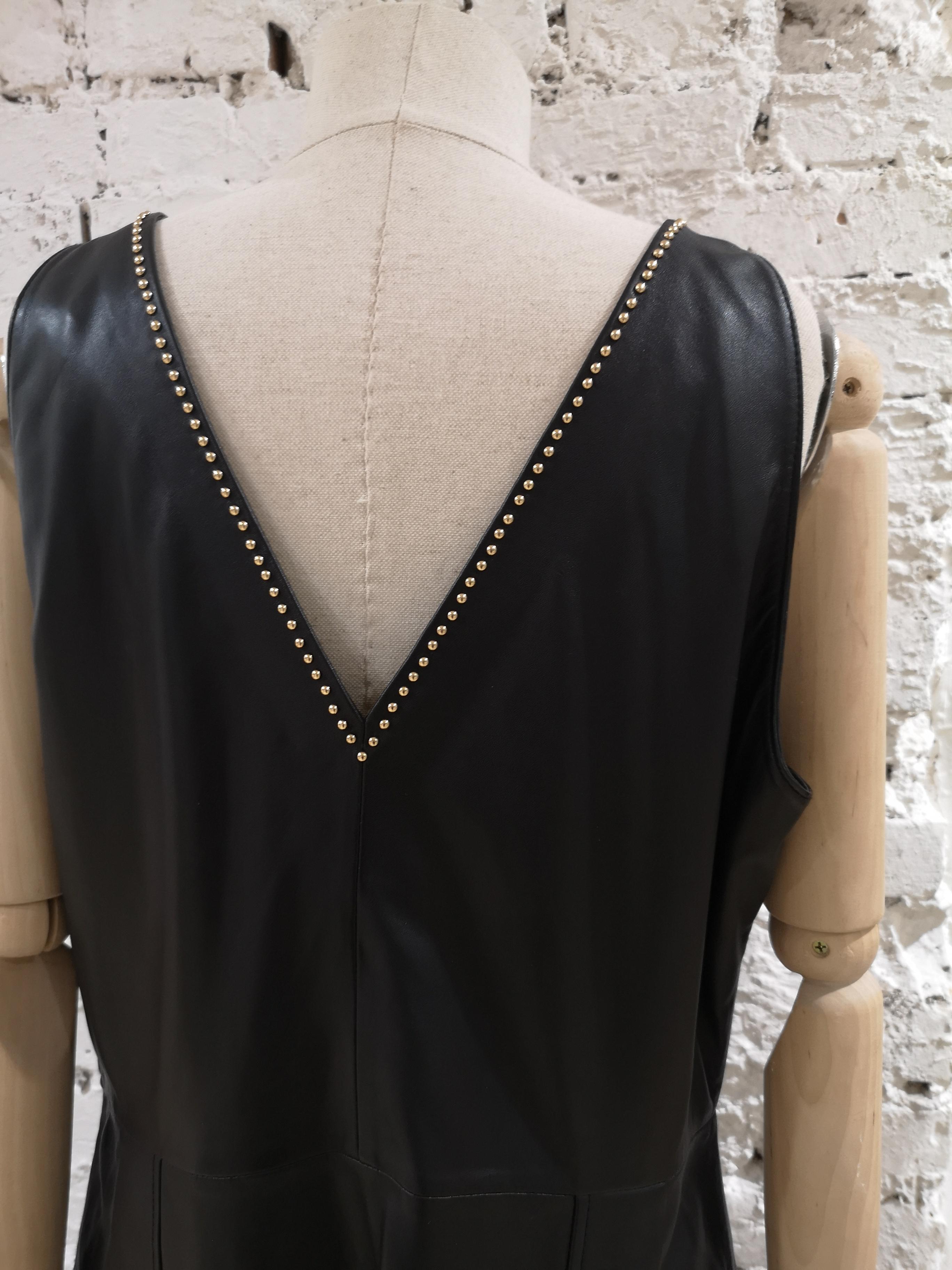 Moschino Boutique black leather gold tone studs Dress NWOT In New Condition For Sale In Capri, IT