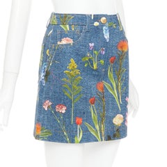 MOSCHINO BOUTIQUE blue floral print cotton denim mini skirt IT38 XS