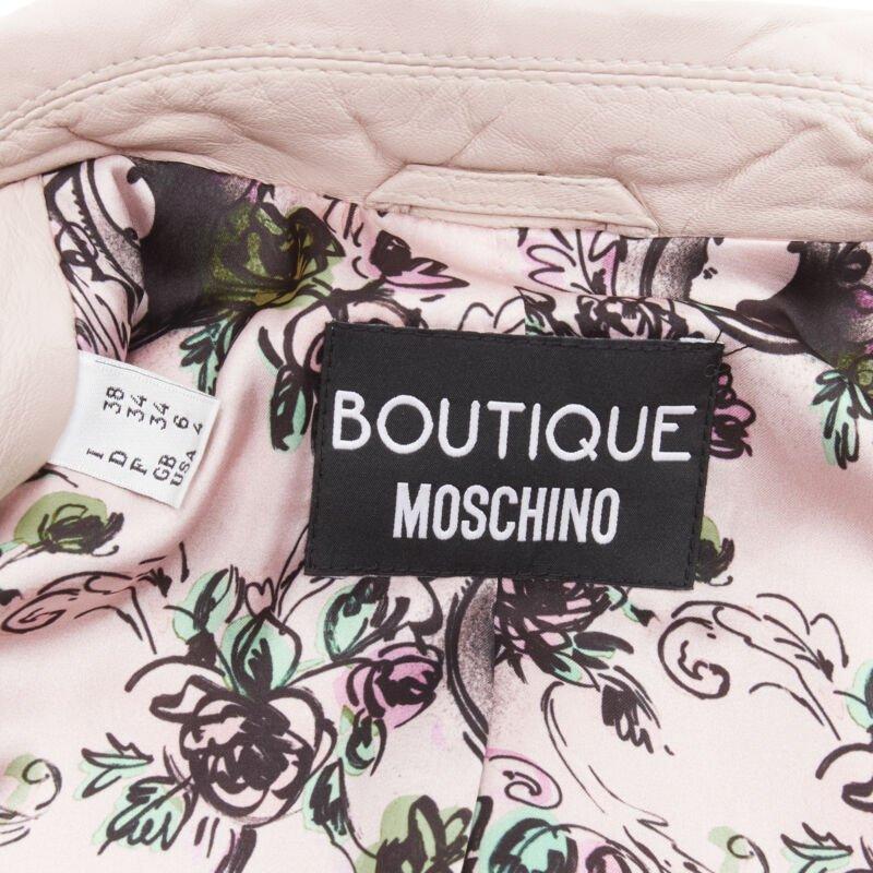 MOSCHINO Boutique light pink leather pearl button biker jacket S 5