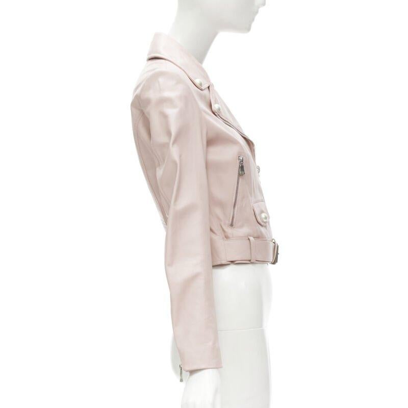 Women's MOSCHINO Boutique light pink leather pearl button biker jacket S