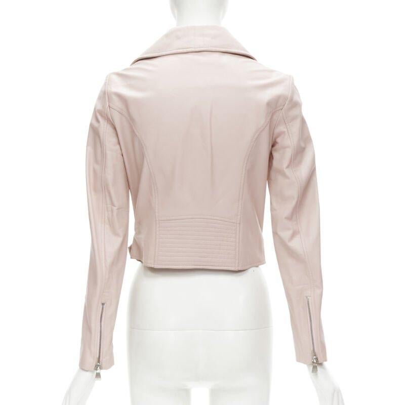 MOSCHINO Boutique light pink leather pearl button biker jacket S 1