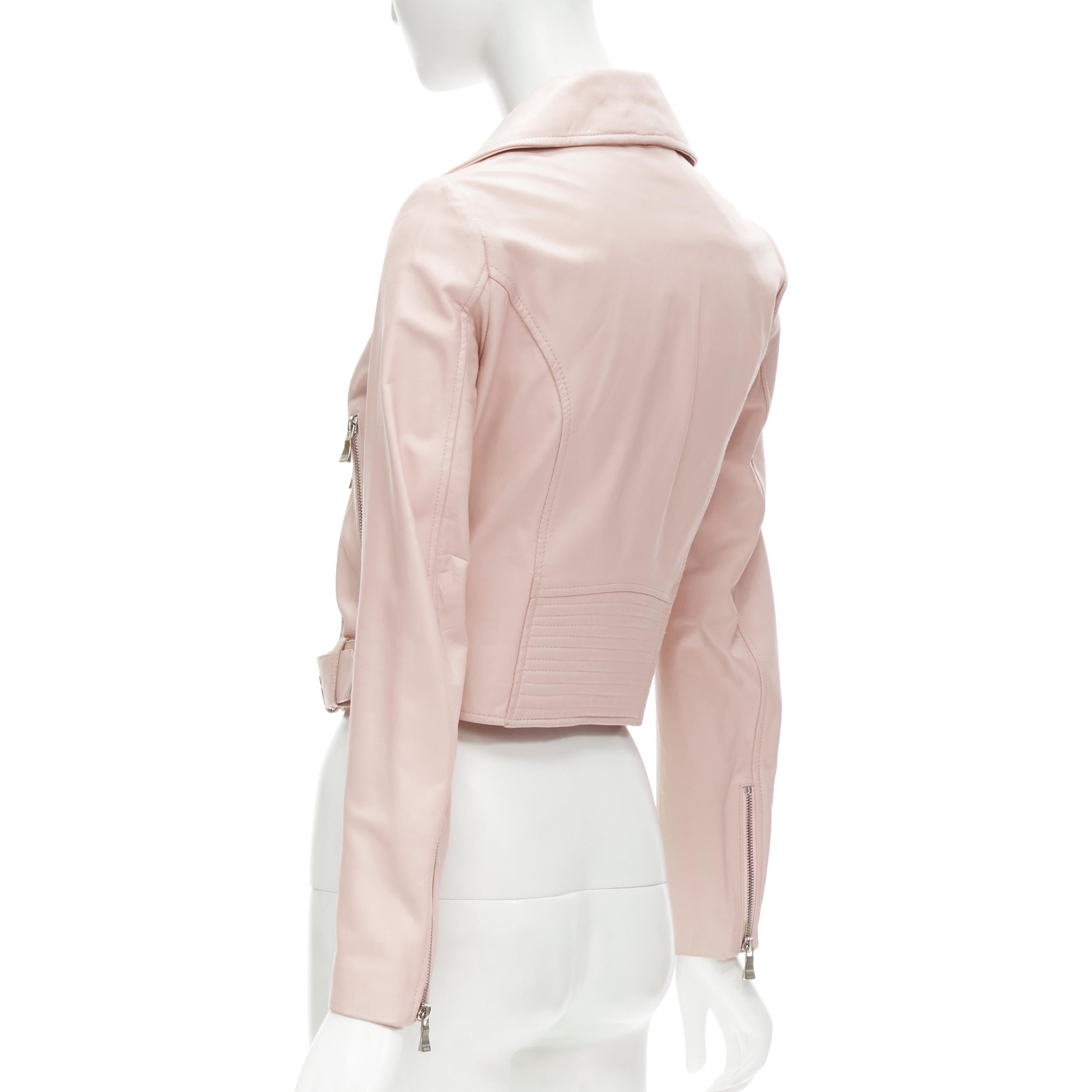 MOSCHINO Boutique light pink leather pearl button biker jacket S In Good Condition For Sale In Hong Kong, NT