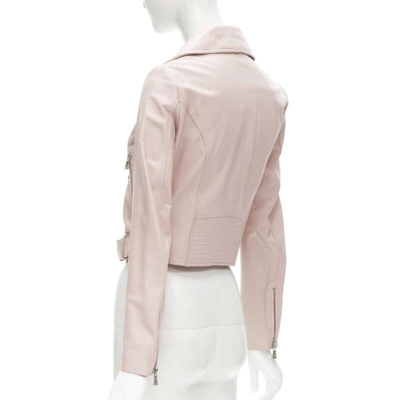 MOSCHINO Boutique light pink leather pearl button biker jacket S 2