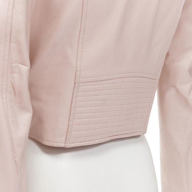 MOSCHINO Boutique light pink leather pearl button biker jacket S 4