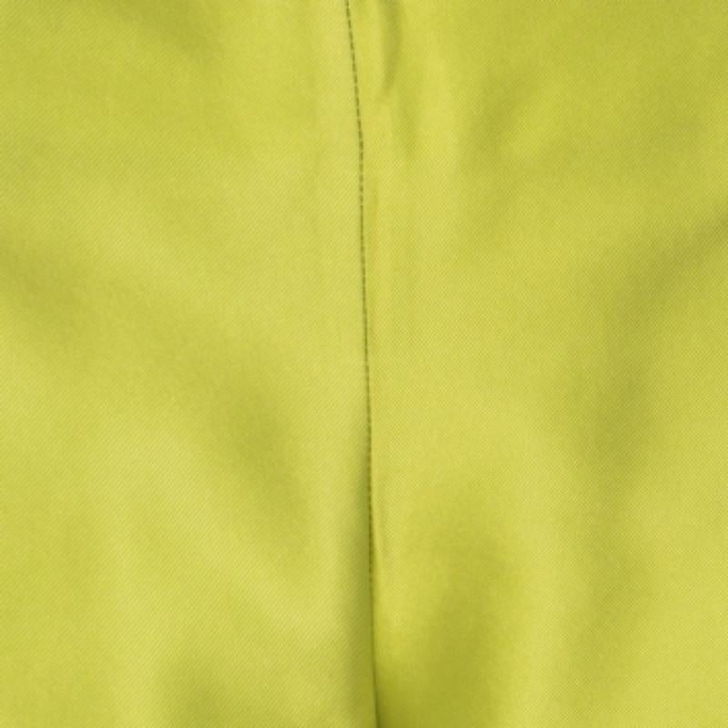 Moschino Bright Green Silk Blend Flat Front Straight Leg Trousers L 1