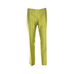 Moschino Bright Green Silk Blend Flat Front Straight Leg Trousers L
