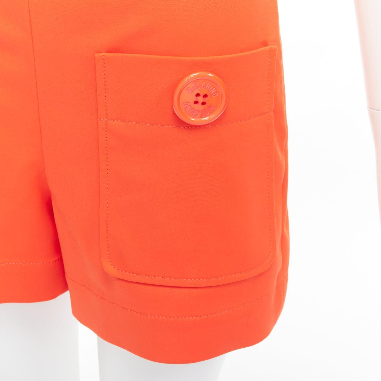 MOSCHINO bright orange oversized buttons high waist wide leg shorts IT38 XS
Reference: KYCG/A00001
Brand: Moschino
Designer: Jeremy Scott
Material: Polyamide, Blend
Color: Orange
Pattern: Solid
Closure: Zip
Extra Details: Side zip.
Made in: