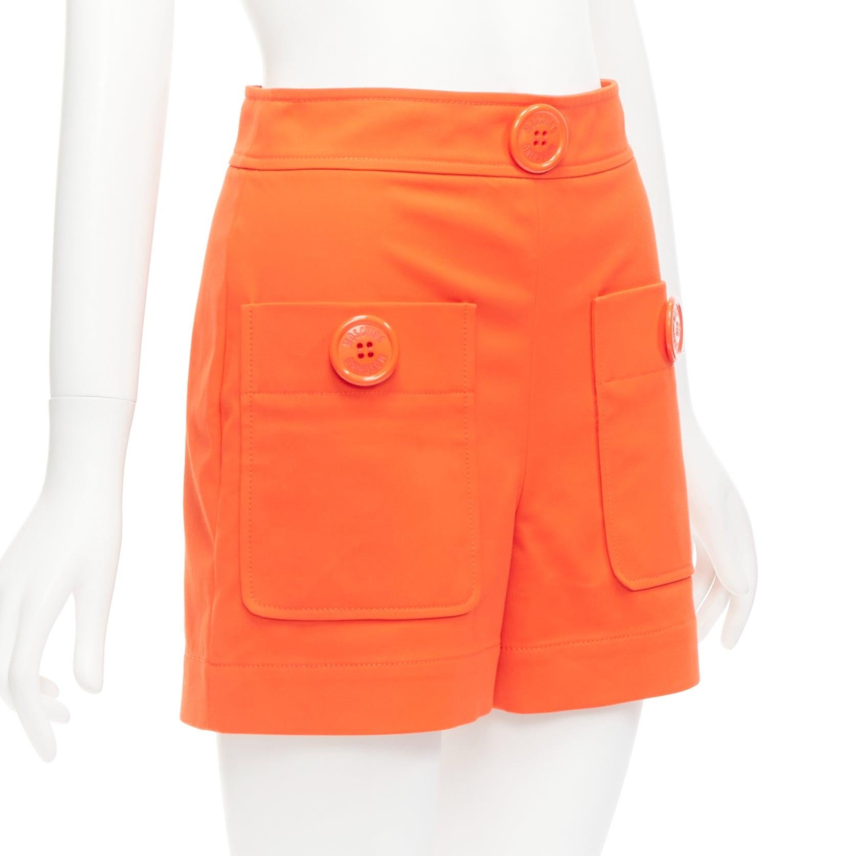 MOSCHINO bright orange oversized buttons high waist wide leg shorts IT38 XS In Good Condition For Sale In Hong Kong, NT