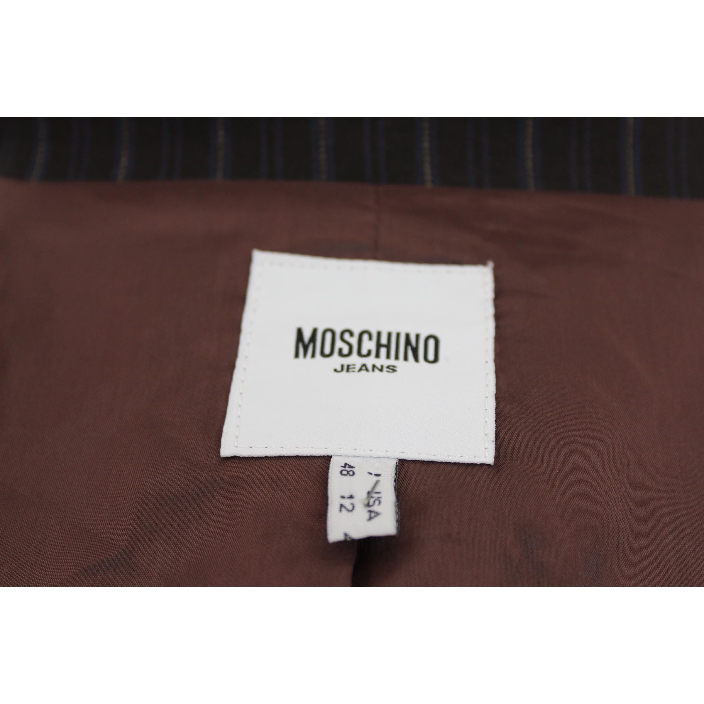 Moschino Brown Beige Wolle Nadelstreifen Classic Fitted Jacket im Angebot 2