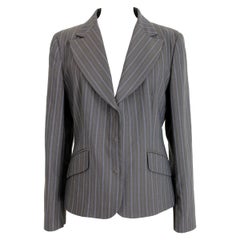 Moschino Brown Beige Wool Pinstripe Classic Fitted Jacket