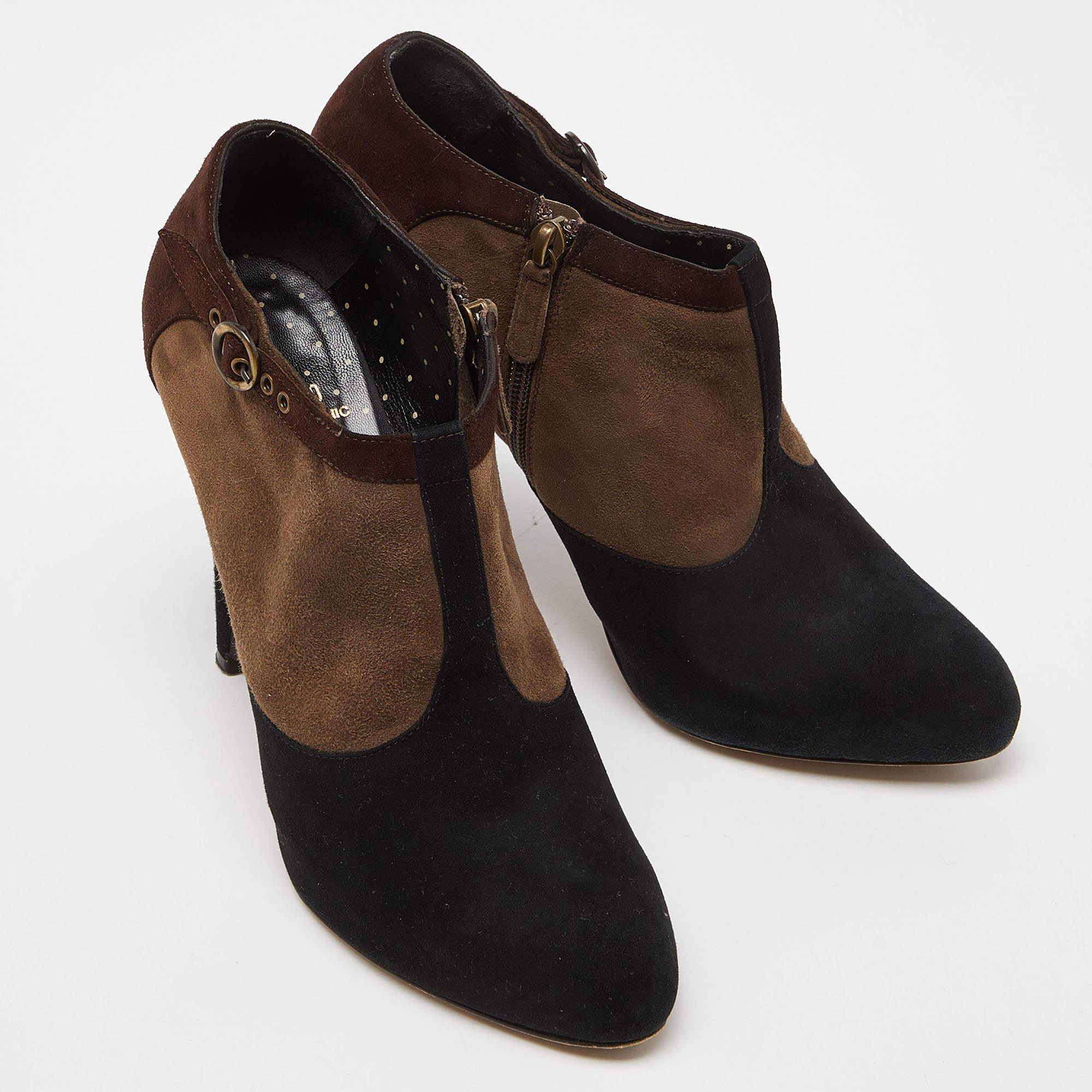 Moschino Brown/Schwarz Wildleder Schnalle Detail Plattform Stiefelette Größe 39.5 Damen im Angebot