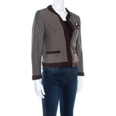 Moschino Brown Dobby Jacquard Cotton Blend Ruffled Trim Blazer M