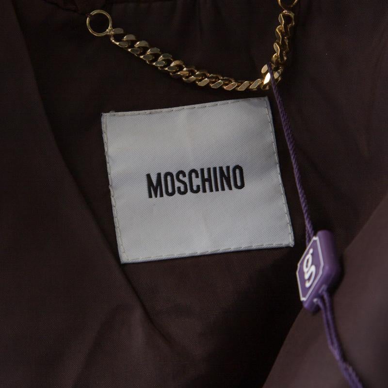 Women's Moschino Brown Dobby Jacquard Cotton Blend Ruffled Trim Blazer M