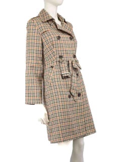 Moschino Brown Gingham Buckle Detail Trench Coat Size M