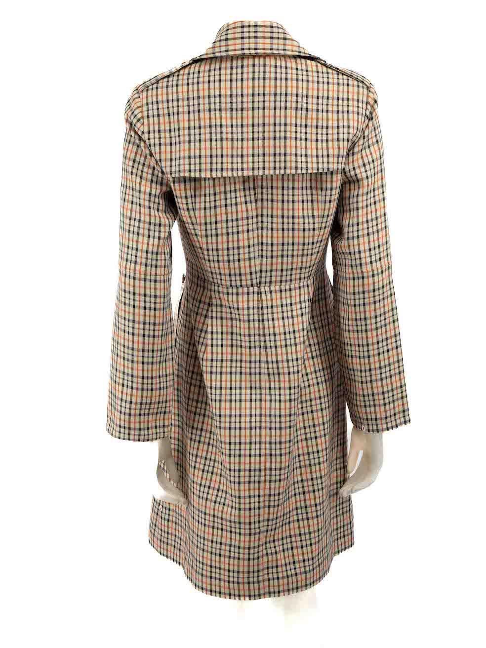 Moschino Brown Gingham Buckle Detail Trench Coat Size M In Good Condition For Sale In London, GB