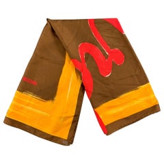 MOSCHINO Brown Gold FOULARDS Marbled Rayon Scarf