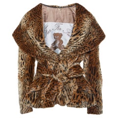 Moschino Brown Leopard Printed Faux Fur Belted Jacket M