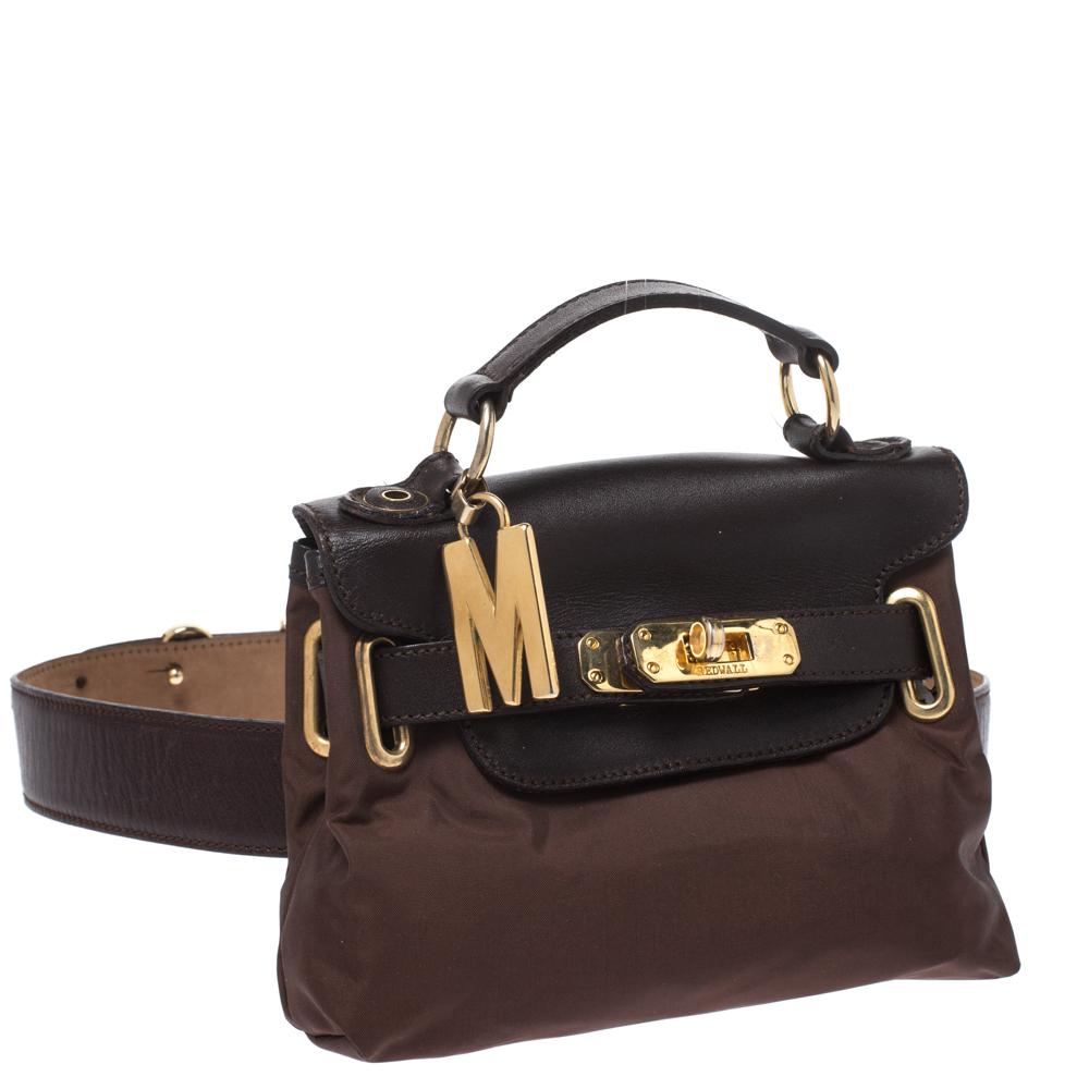 Black Moschino Brown Nylon and Leather Belt-Crossbody Bag