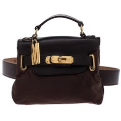 Moschino Brown Nylon and Leather Belt-Crossbody Bag