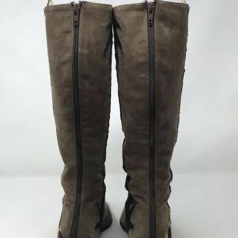 Women's Moschino Brown Olive Suede Giraffe Boots For Sale