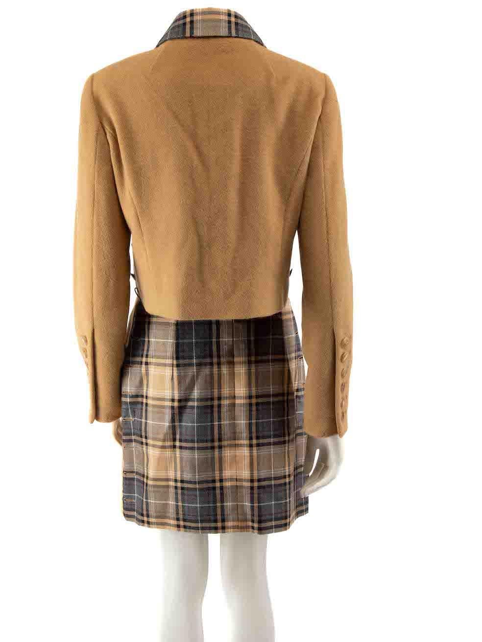 Beige Moschino Brown Plaid Pattern Jacket & Skirt Set Size L
