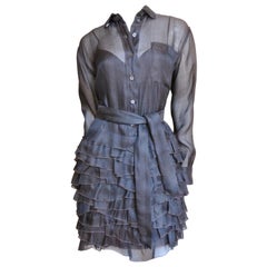  Moschino Brown Silk Ruffle Skirt Dress