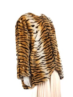 Moschino Brown Tiger Print Faux Fur Coat Size L