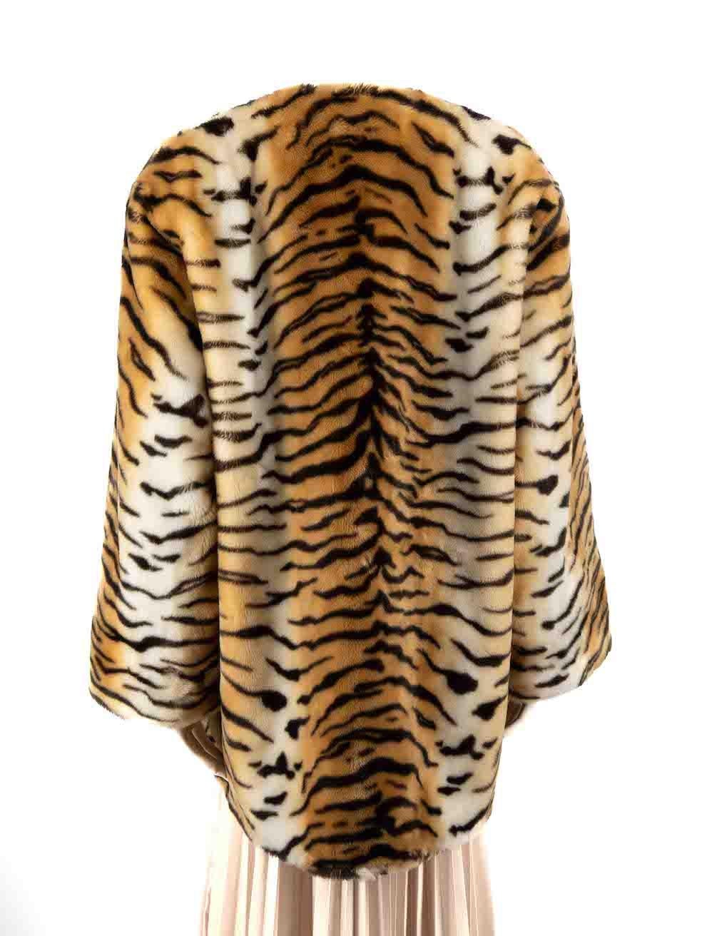 Moschino Brown Tiger Print Faux Fur Coat Size L In Excellent Condition For Sale In London, GB