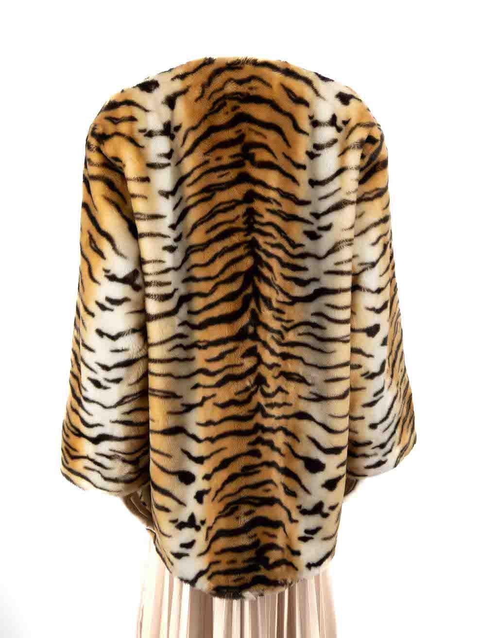 Moschino Brown Tiger Print Faux Fur Coat Size L In Excellent Condition In London, GB