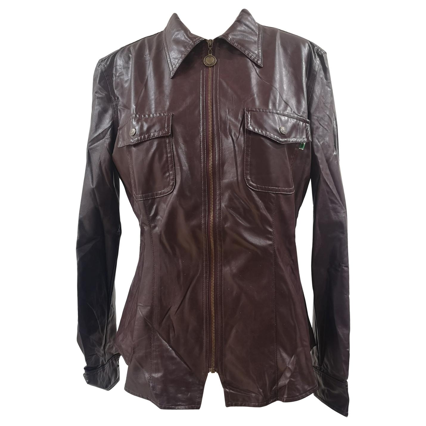 Moschino burgundy eco leather jacket For Sale