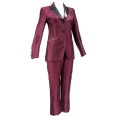 Moschino 1990's Iridescent Burgundy and Black Lurex Pant Suit