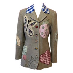 Moschino Burlap Linen Blazer Butterfly Heart