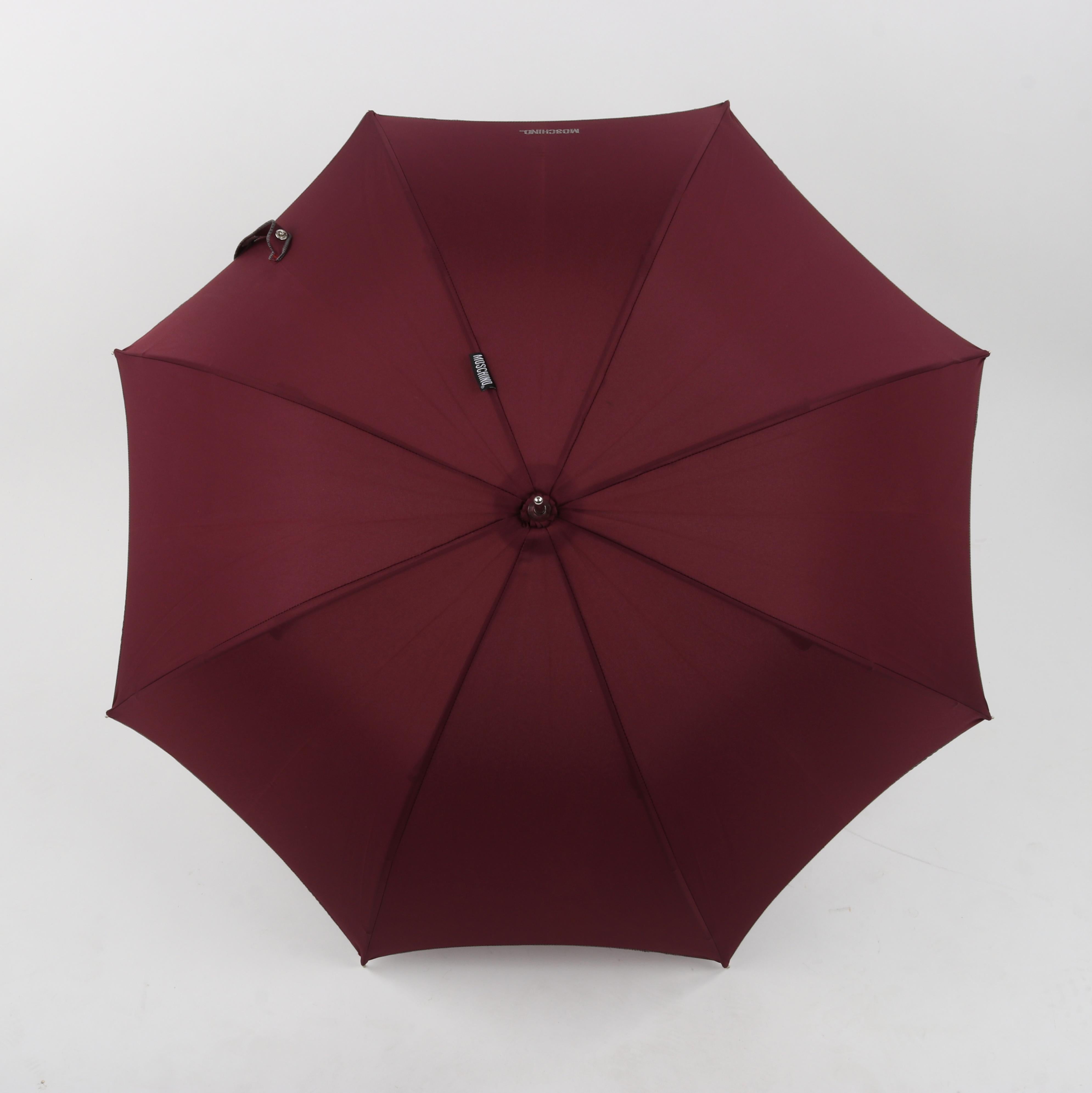 MOSCHINO by DROPS Custom Made Burgundy Hook Handle Bubble Dome Parasol Umbrella In Good Condition For Sale In Thiensville, WI