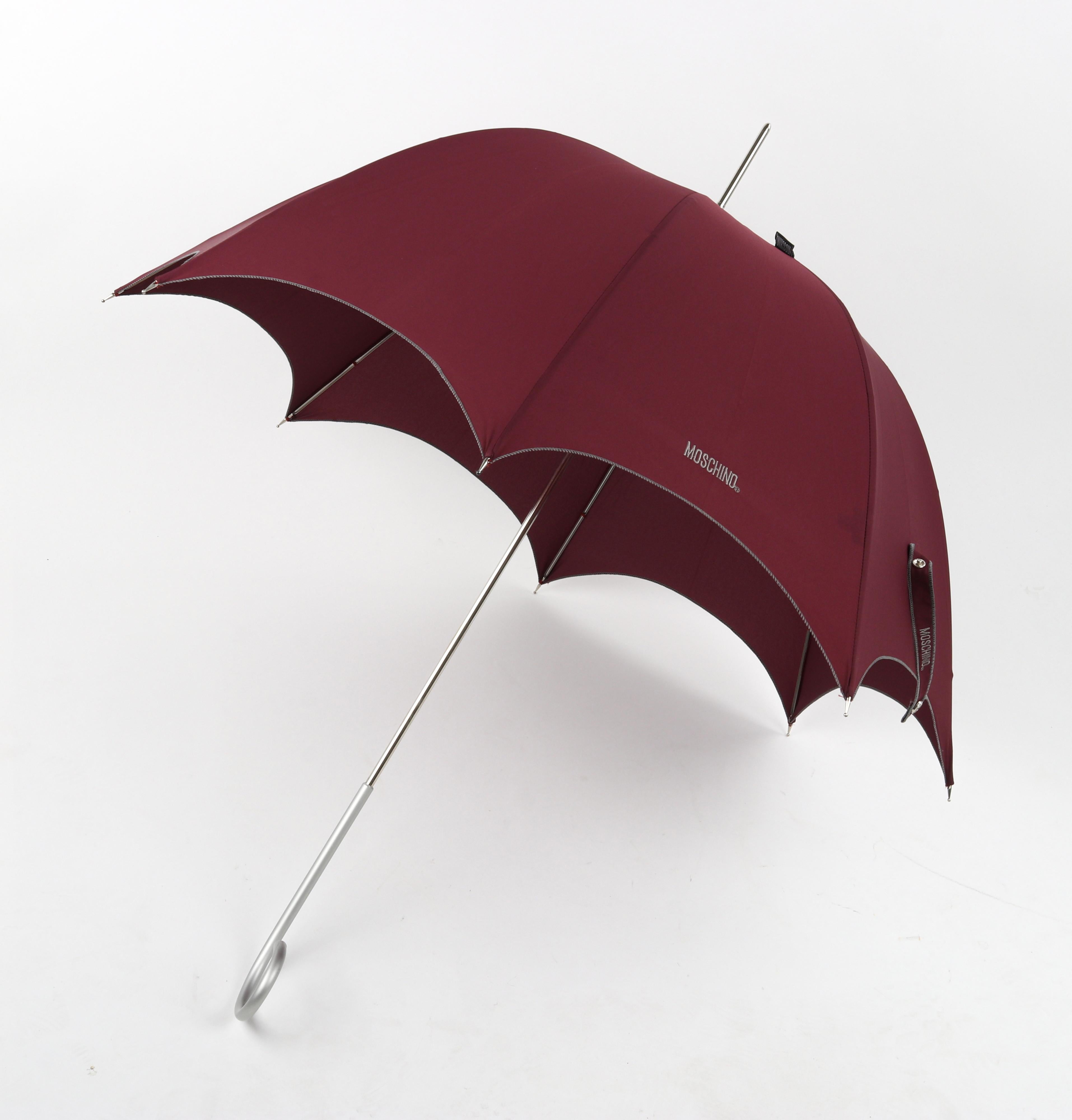 MOSCHINO by DROPS Custom Made Burgundy Hook Handle Bubble Dome Parasol Umbrella For Sale 2
