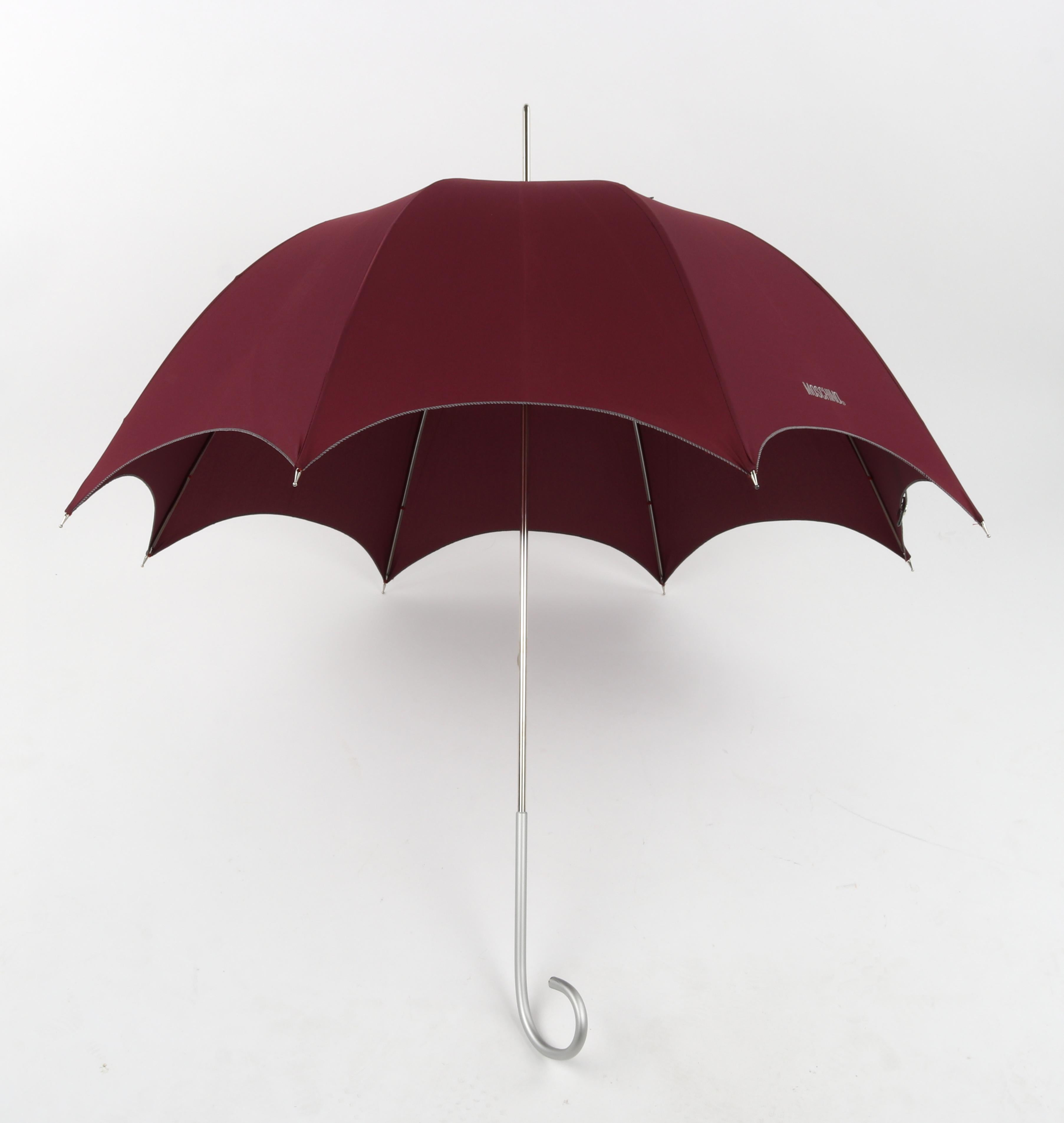 MOSCHINO by DROPS Custom Made Burgundy Hook Handle Bubble Dome Parasol Umbrella For Sale 3