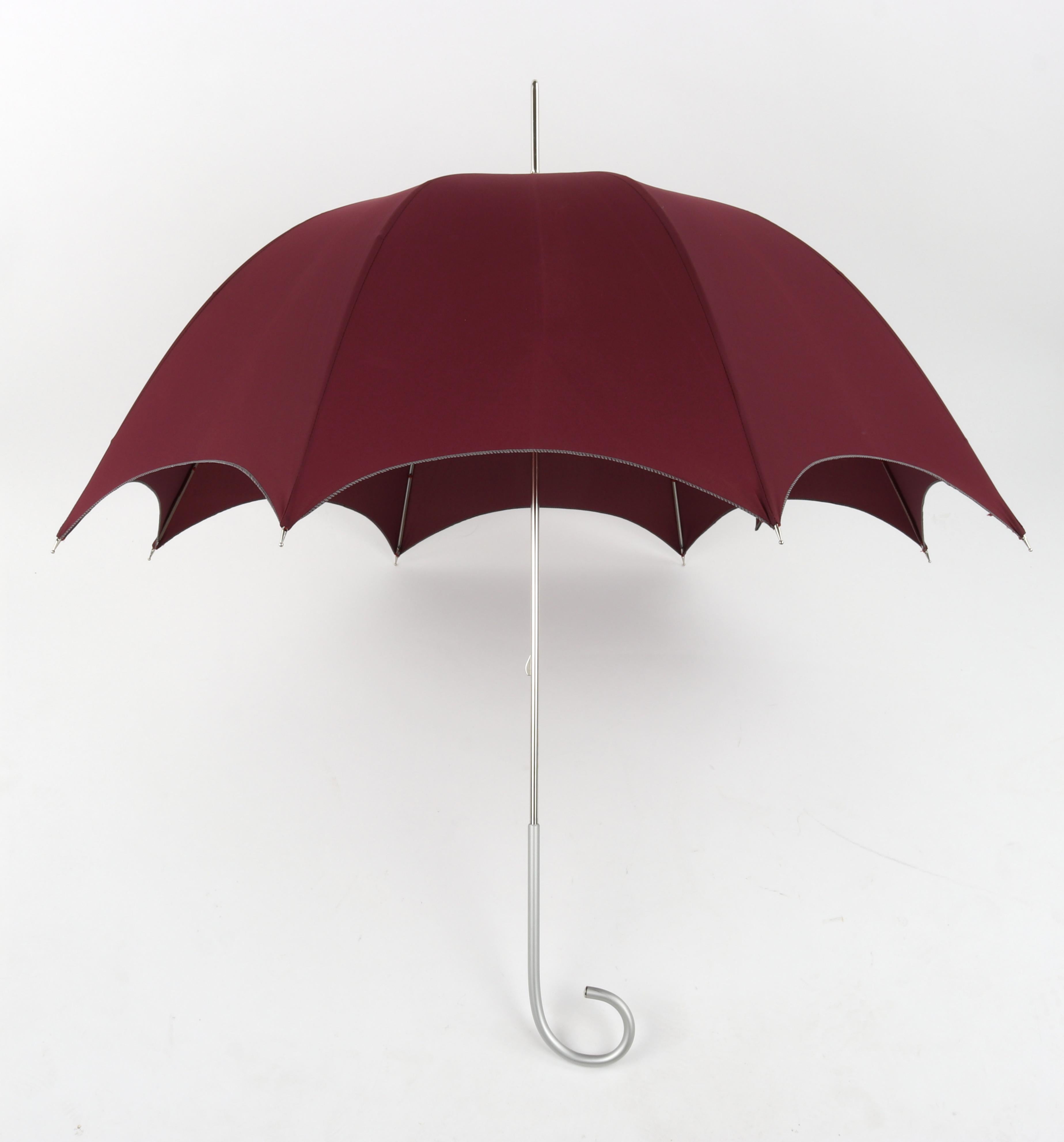 MOSCHINO by DROPS Custom Made Burgundy Hook Handle Bubble Dome Parasol Umbrella For Sale 4