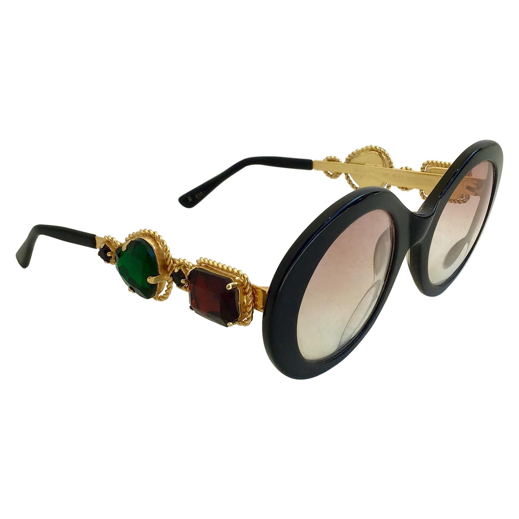 Moschino By Persol M253 Black Vintage Jeweled Sunglasses For Sale