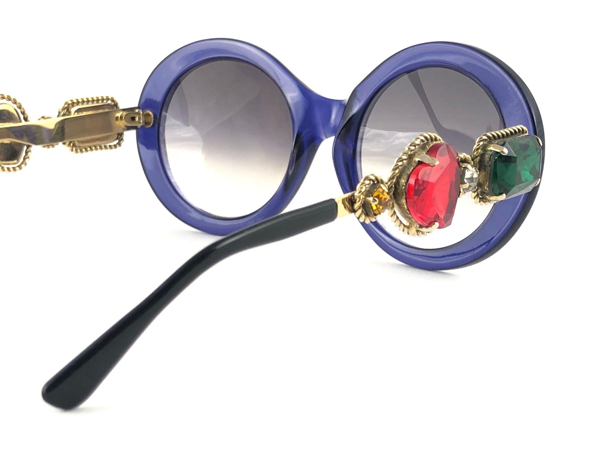 Moschino By Persol M253 Vintage Blue Jewelled Lady Gaga Sunglasses, 1990  For Sale 3