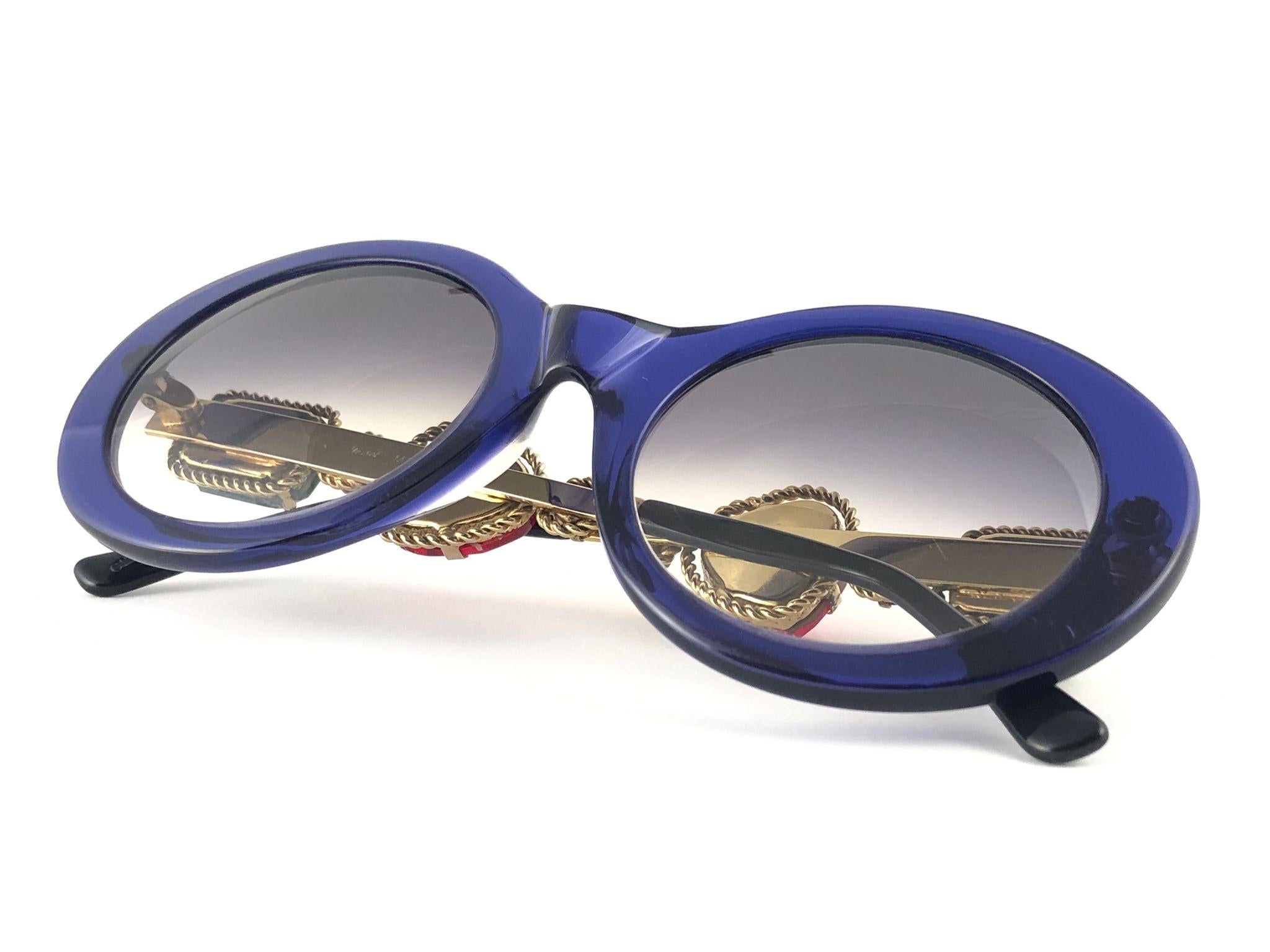 Moschino By Persol M253 Vintage Blue Jewelled Lady Gaga Sunglasses, 1990  For Sale 4
