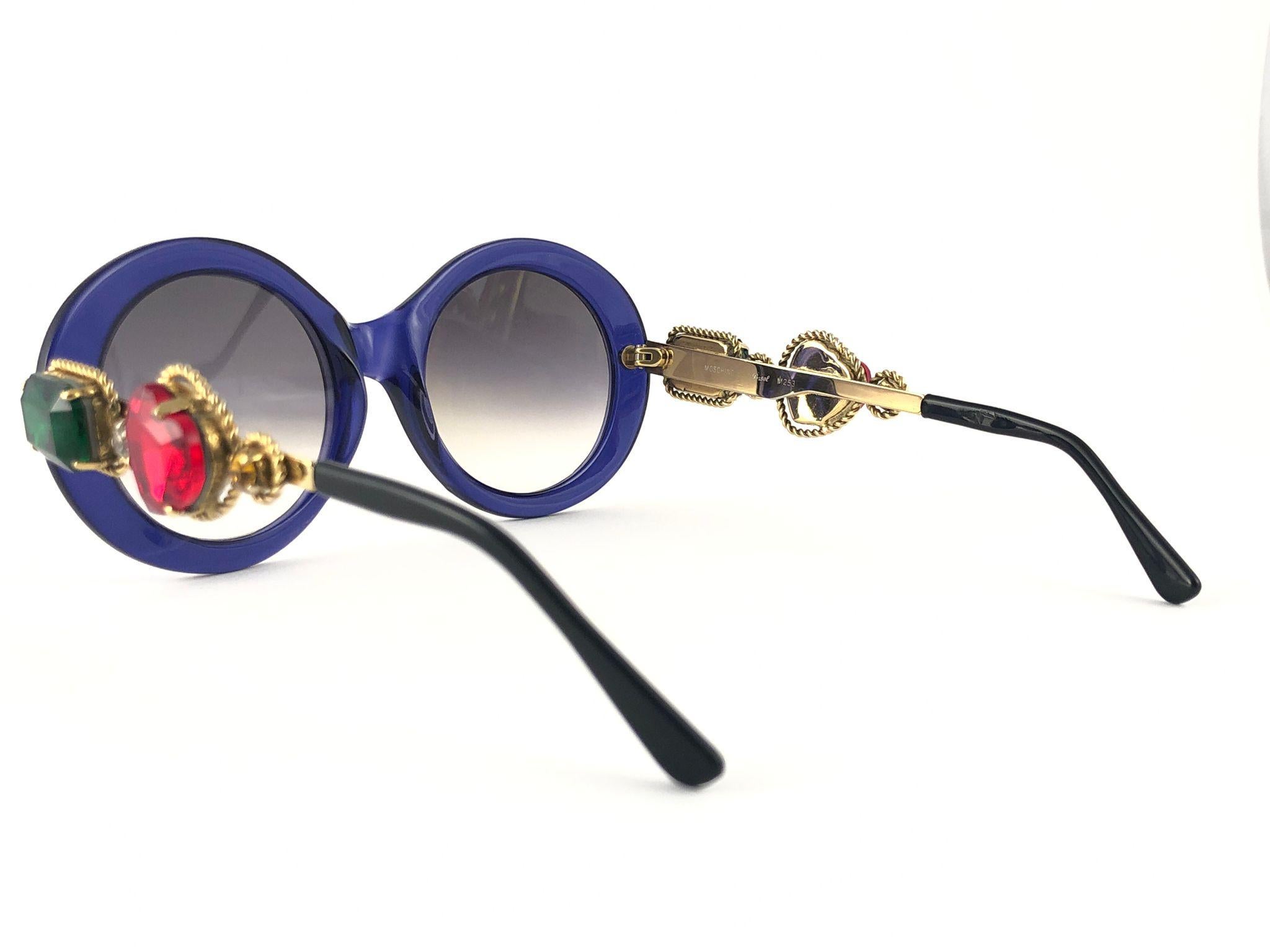 Gray Moschino By Persol M253 Vintage Blue Jewelled Lady Gaga Sunglasses, 1990  For Sale