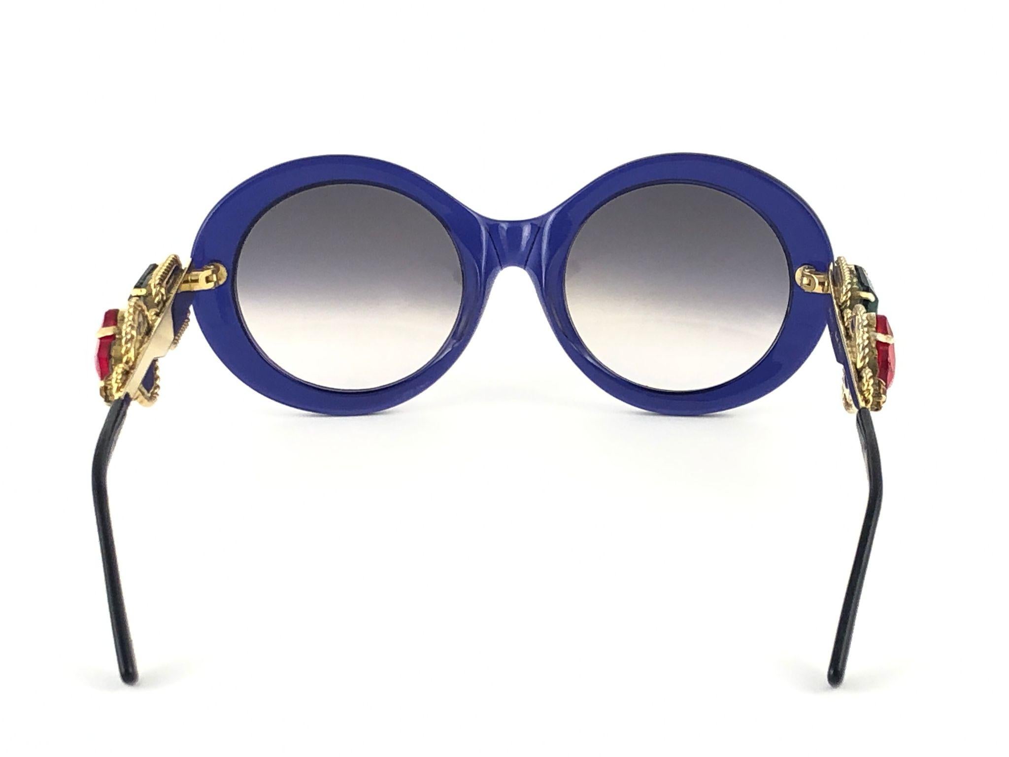 Women's or Men's Moschino By Persol M253 Vintage Blue Jewelled Lady Gaga Sunglasses, 1990  For Sale
