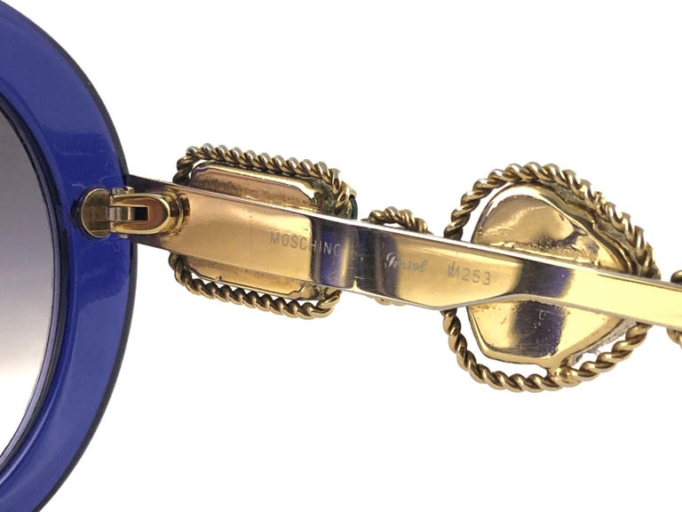 MOSCHINO BY PERSOL Vintage M253 Jeweled Sunglasses - Blue & Gold NEW VINTAGE MOSCHINO BY PERSOL M253 BLUE JEWELLED LADY GAGA  main image 4