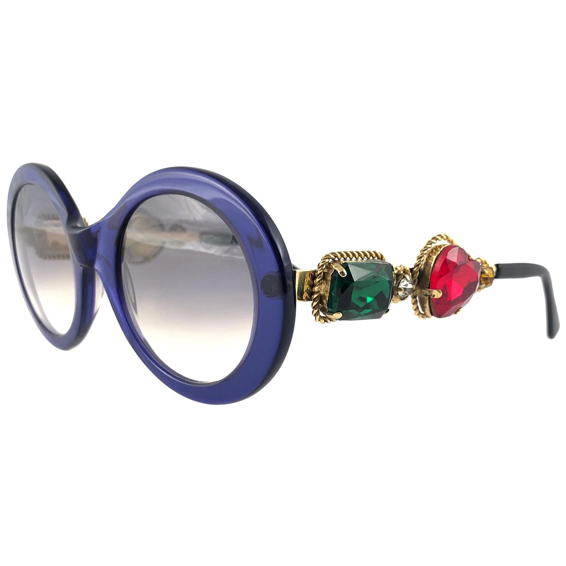 Moschino By Persol M253 Vintage Blue Jewelled Lady Gaga Sunglasses, 1990  For Sale