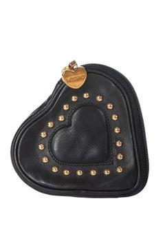 MOSCHINO Black Heart-Shaped Stud Leather Purse or Cosmetic Bag, late 1980s