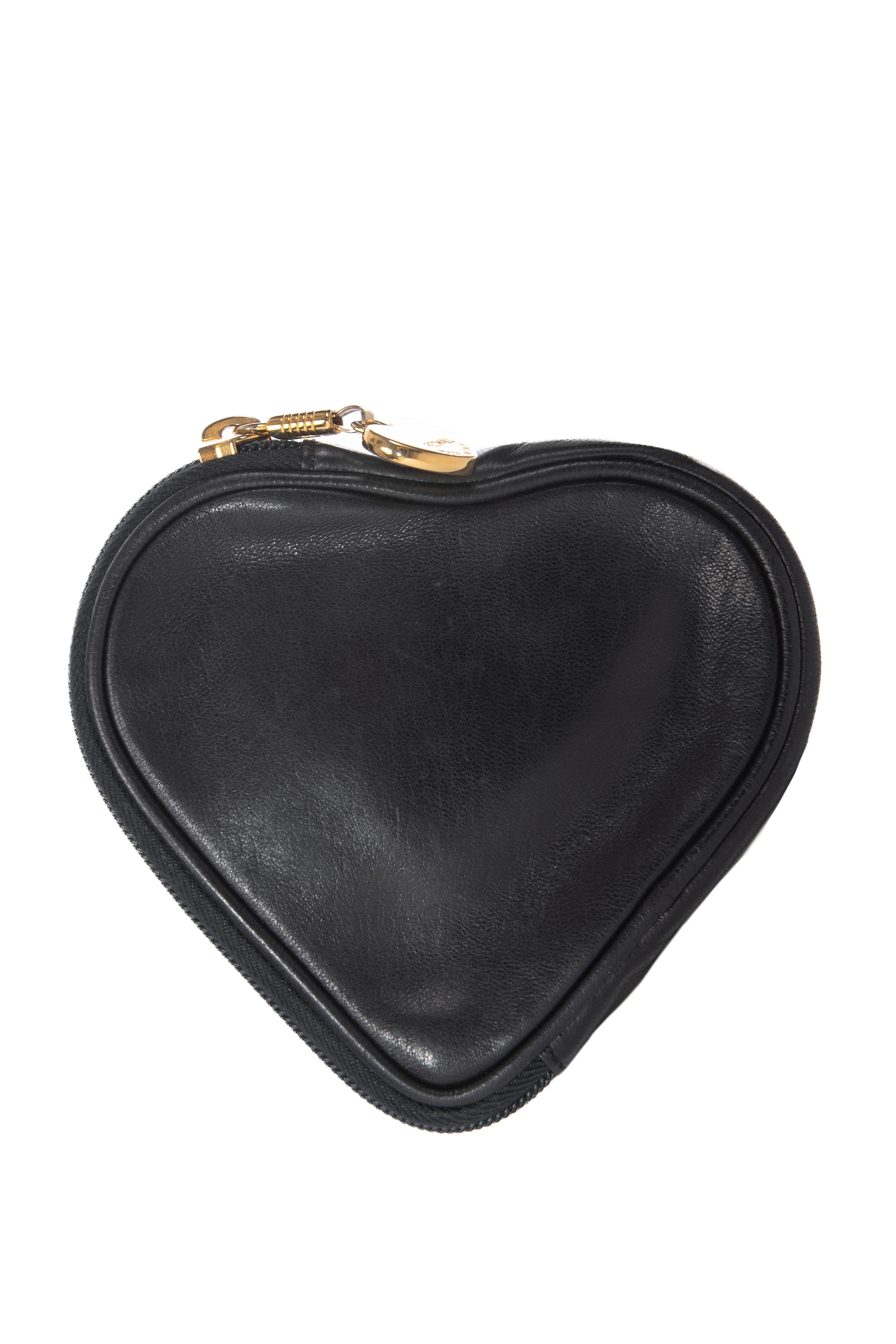 MOSCHINO Black Heart-Shaped Stud Leather Purse or Cosmetic Bag, late 1980s For Sale 2