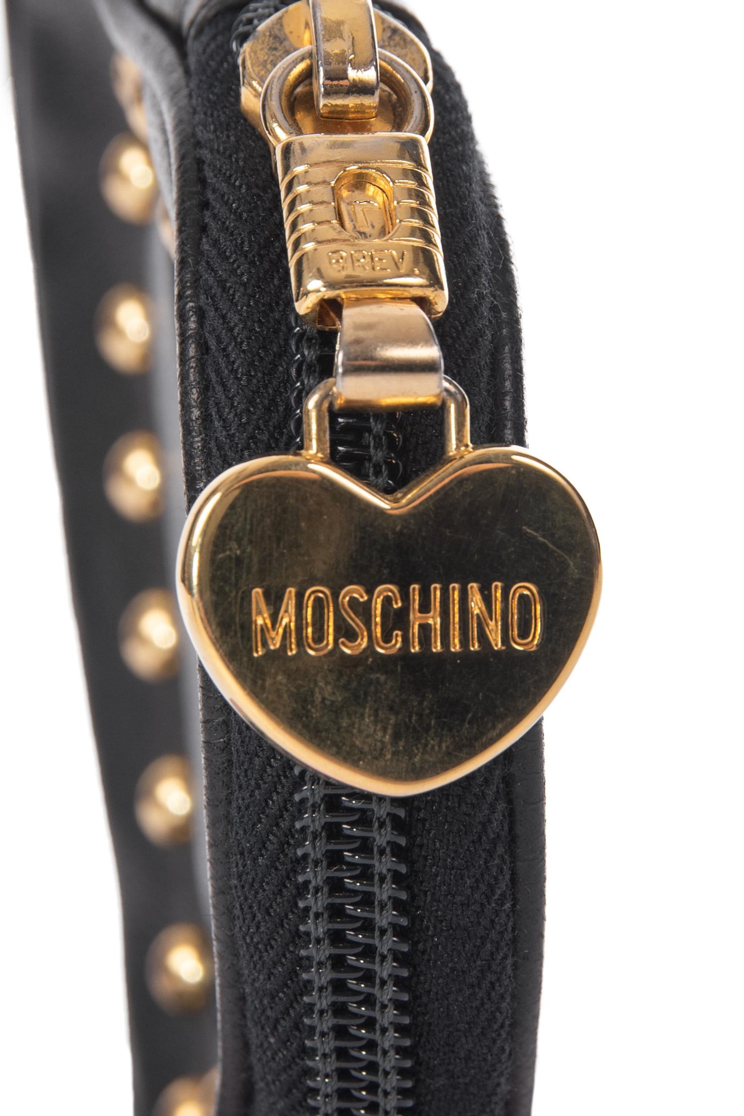 MOSCHINO Black Heart-Shaped Stud Leather Purse or Cosmetic Bag, late 1980s For Sale 4