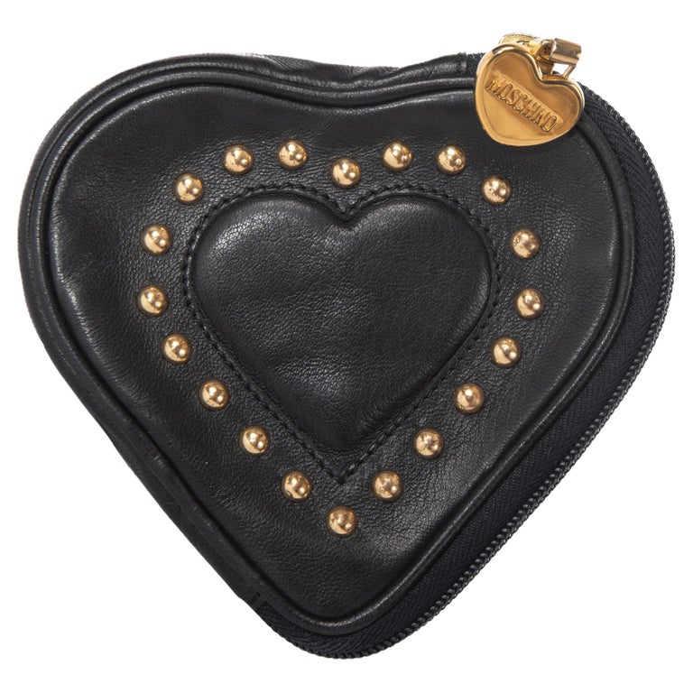 MOSCHINO Black Heart-Shaped Stud Leather Purse or Cosmetic Bag 